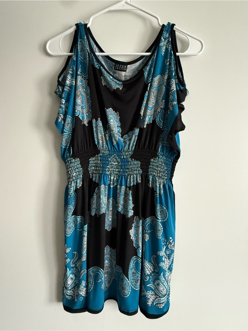 Joyce Leslie Teal & Black Paisley Cold-Shoulder Mini Dress/Tunic (M)